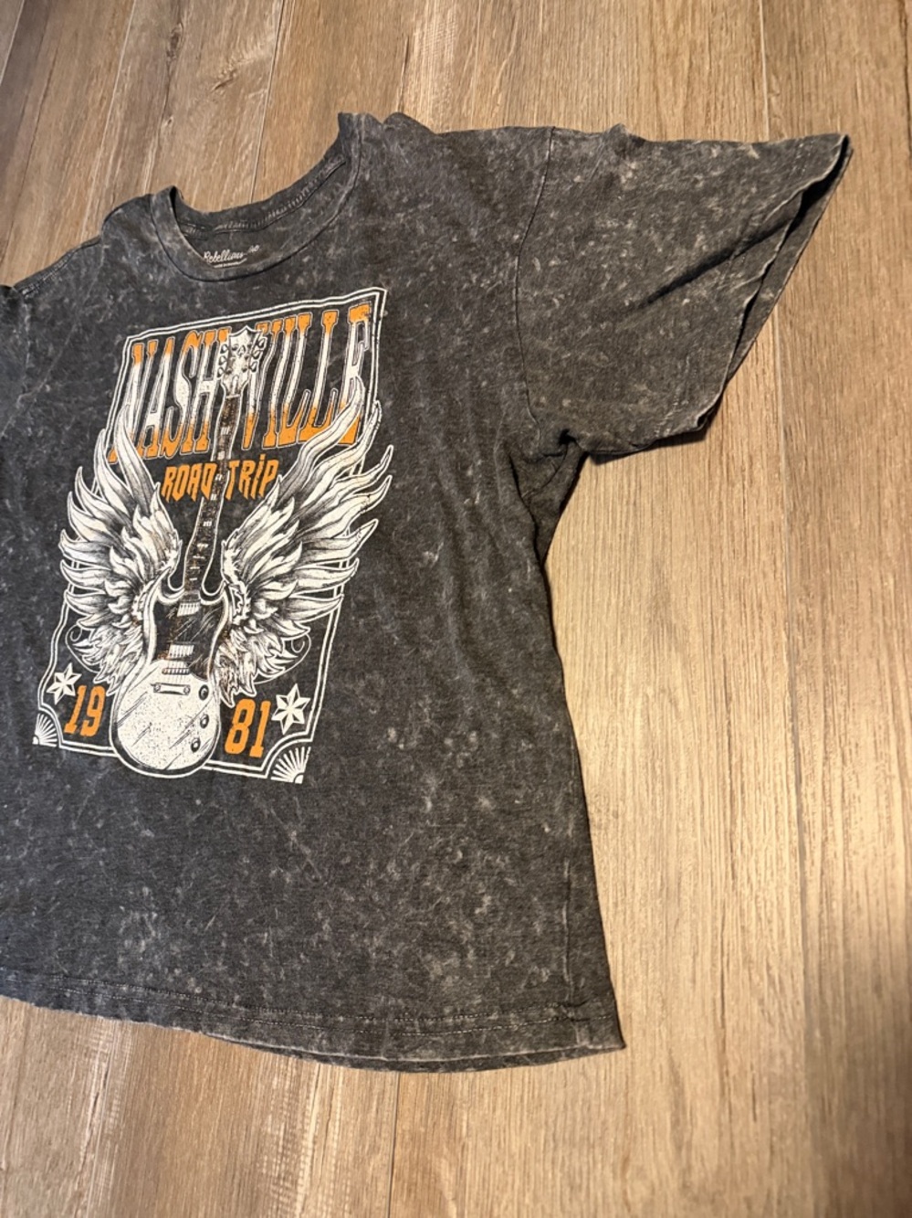 Rebellious One Black Nashville Road Trip Graphic Tee with White & Orange Print - Picture 4 of 5